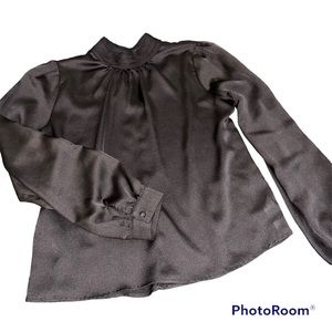 Black Chiffon Mock Neck Blouse